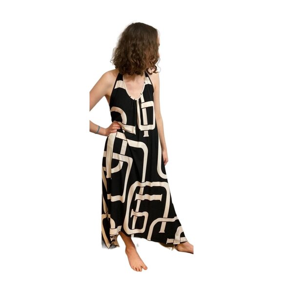 Elan Beach Black White Halter Hi-low Maxi Dress Women's Small - Picture 1 of 8